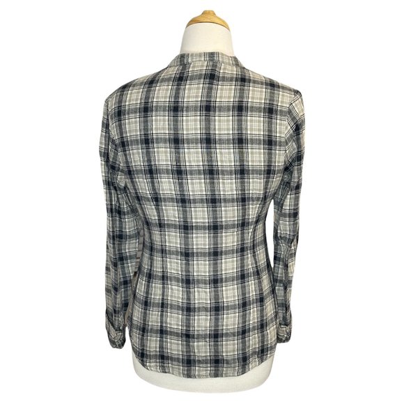 Converse Womans Plaid Shirt Smocked Fitted Top Button Up Cream Size M - Picture 3 of 7